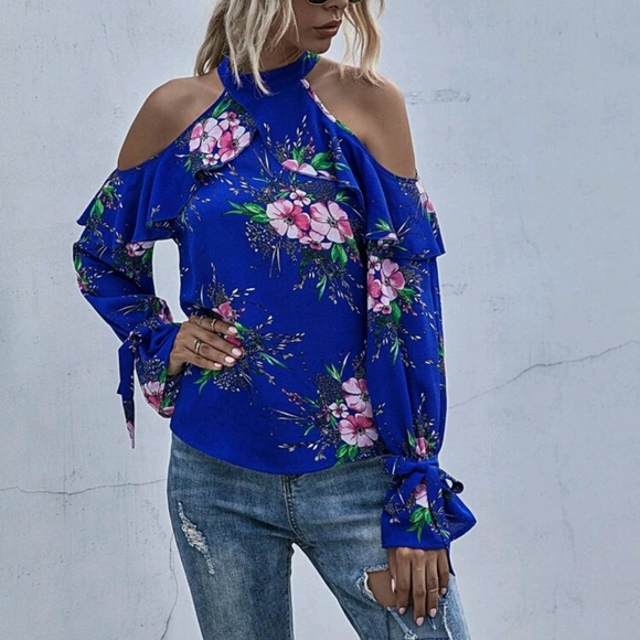Floral cold shoulder ruffle blouse - Picture 2 of 7